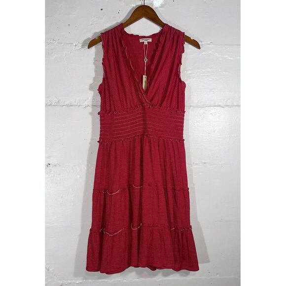 NWT Max Studio Sleeveless Red Tiered Midi Dress Smocked Waist Stretchy Size M - Picture 2 of 10
